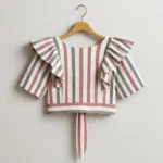 شومیز کراپ راه راه کد 100، شومیز دخترانه با رافل روی شانه، مناسب تابستان