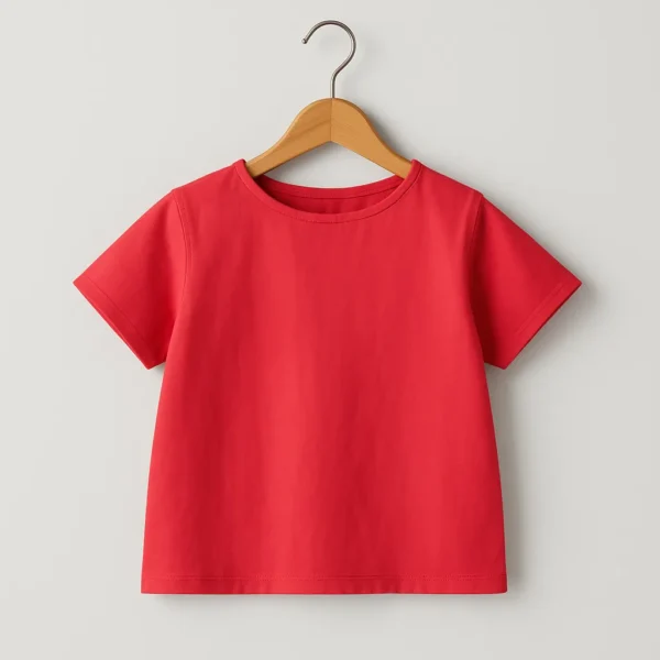 کراپ لیمن کد 102 - بلوز کوتاه نخی قرمز بچگانه با طراحی شیک