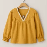 شومیز نخی آستین بلند کد 103 بچه‌های خاص - لباس دخترانه نخی زرد