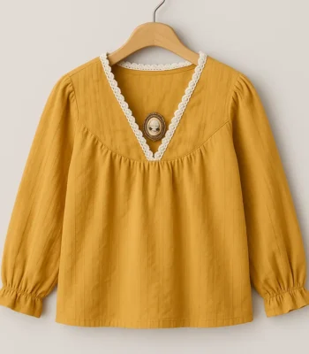 شومیز نخی آستین بلند کد 103 بچه‌های خاص - لباس دخترانه نخی زرد