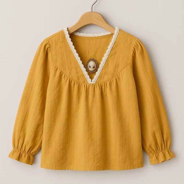 شومیز نخی آستین بلند کد 103 بچه‌های خاص - لباس دخترانه نخی زرد