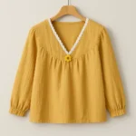 شومیز نخی آستین بلند کد ۱۰۳ بچه‌های خاص - لباس دخترانه نخی زرد