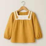 شومیز یقه گیپور خردلی کد 106 نمای جلو