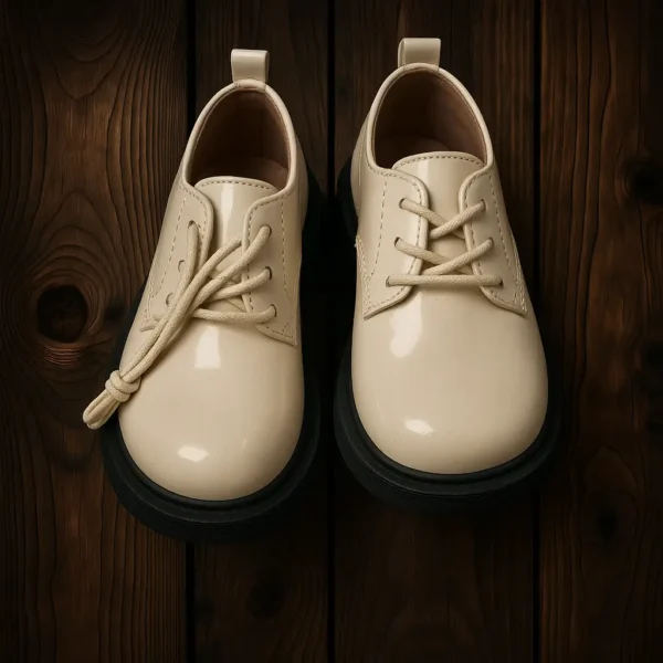 کفش چرمی اسپرت رسمی بچگانه کرم با زیره مشکی