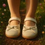 کفش چرمی بچگانه کرم پاپیون دار دخترانه