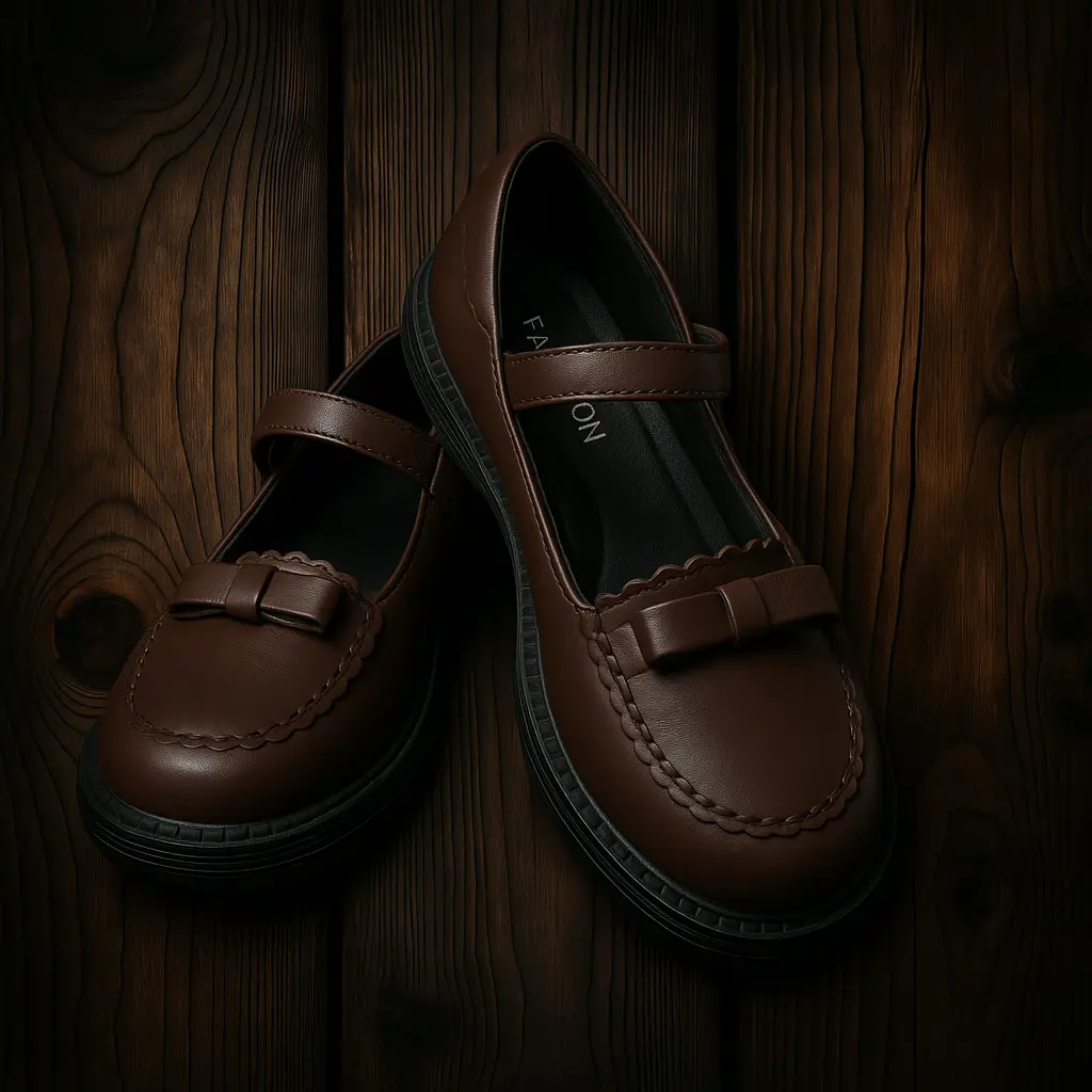 brown-leather-kids-shoes-with-bow کفش چرمی بچگانه قهوه ای پاپیون دار