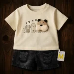 ست تابستانی تیشرت سگ و شلوارک جین مشکی