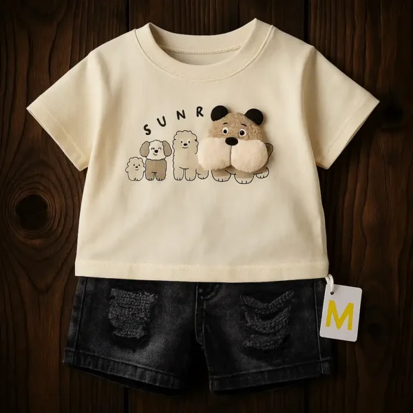 ست تابستانی تیشرت سگ و شلوارک جین مشکی