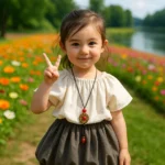 ست دخترانه شومیز سفید و دامن پفی خاکستری با گردنبند تزئینی