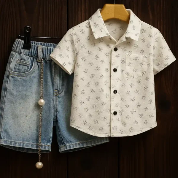 ست بچه‌ گانه پیراهن و شلوارک جین