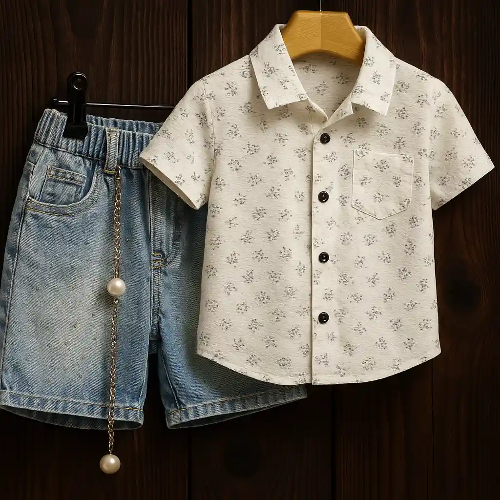 ست بچه‌ گانه پیراهن و شلوارک جین
