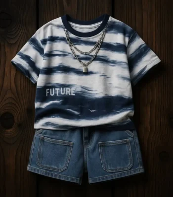 ست اسپرت تیشرت تای دای و شلوارک جین پسرانه تابستانی