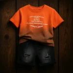 ست تی‌شرت نارنجی و شلوارک جین اسپرت پسرانه