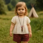 ست تابستانی شومیز کرمی و شلوارک زرشکی بچه‌گانه