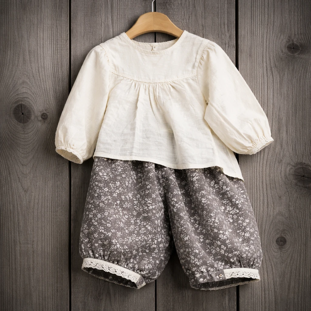 Kids Floral Shorts and Blouse Outfit ست بچگانه بلوز با شلوارک گلدار دخترانه تابستانی