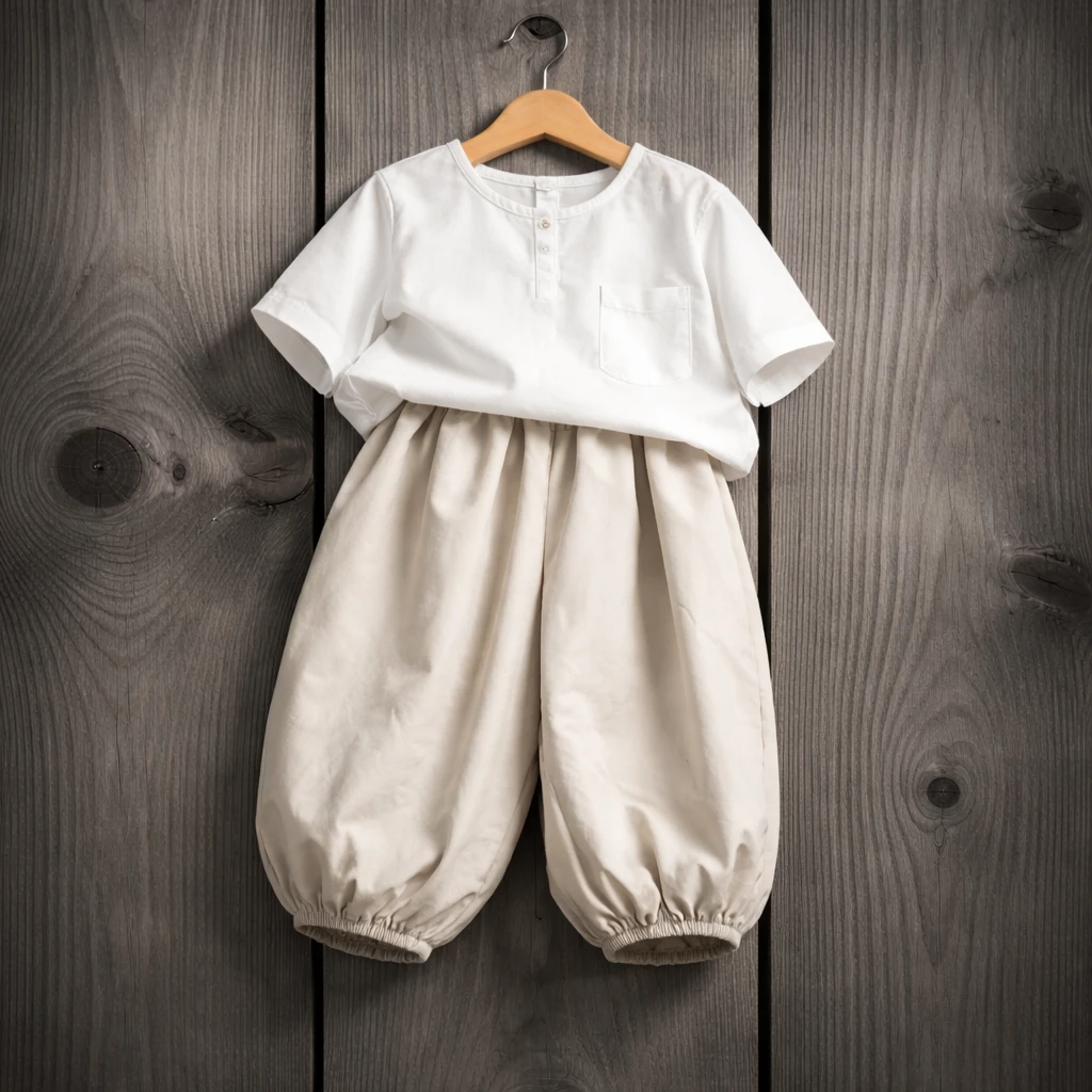 Kids Sport Set – White T‑Shirt and Balloon Pants ست اسپرت تیشرت سفید و شلوار بادکنکی بچگانه