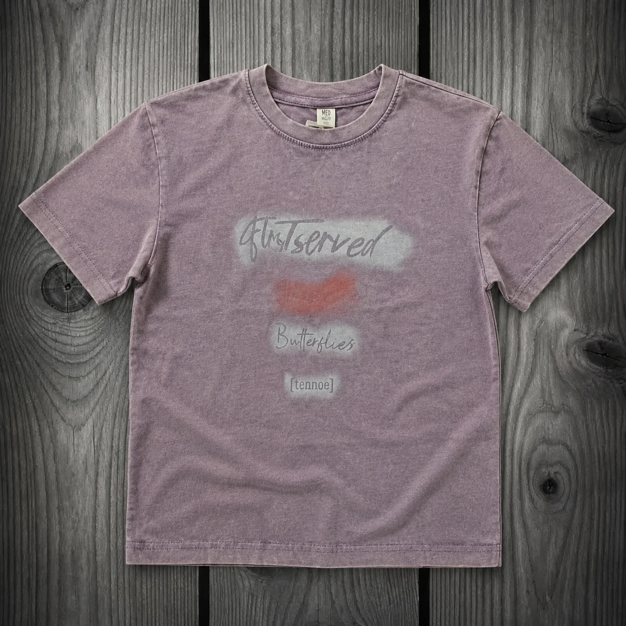 1078 purple-acid-wash-kids-tshirt-butterflies-model تیشرت سنگشور بنفش مدل Butterflies با نوشته انگلیسی و تنخور عالی